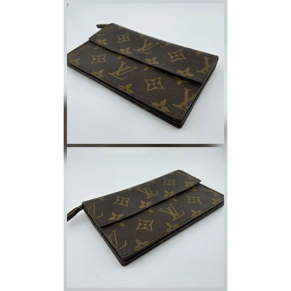 Louis Vuitton Vintage Monogram Pochette Twin Brown Canvas Clutch Wallet